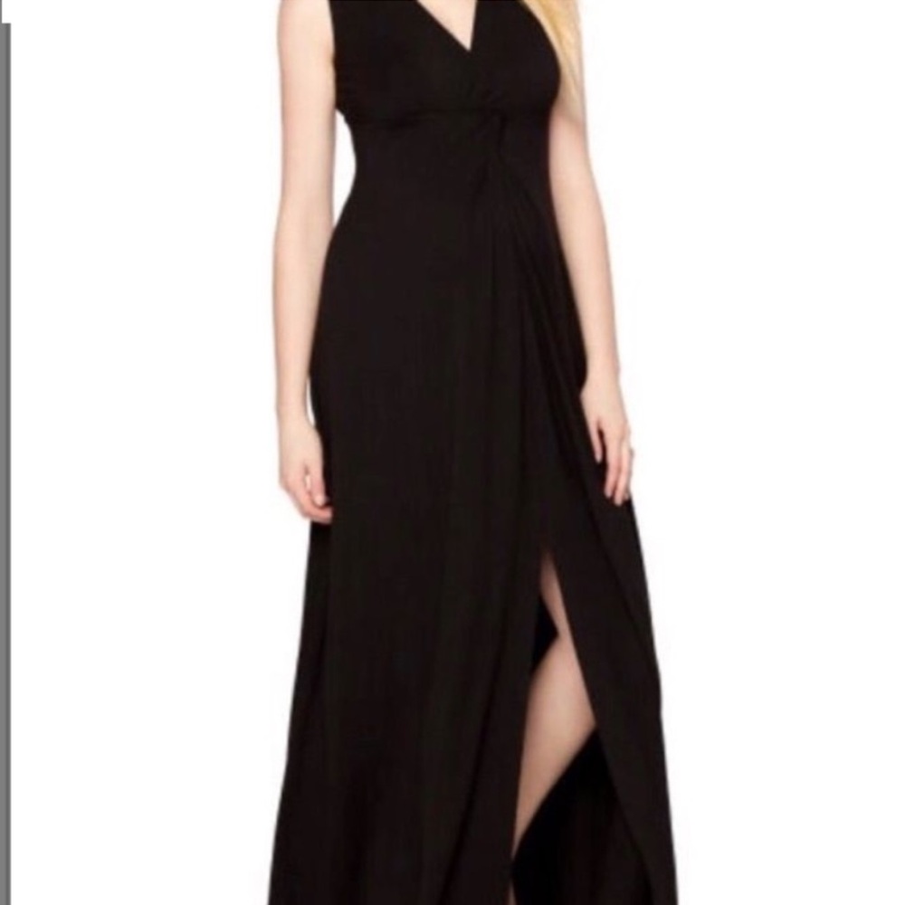 Rachel Zoe Black V-Neck Maxi Dress w/ Slit Size L